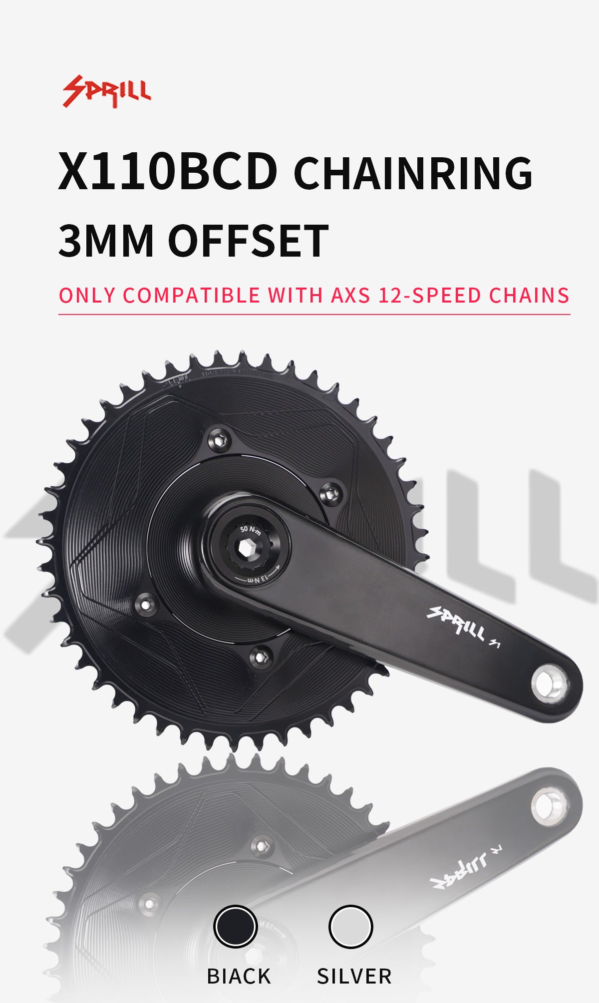 PASS QUEST SPRILL X110BCD 3mm offset AXS (4-bolt AERO) Round Narrow Wide Chainring