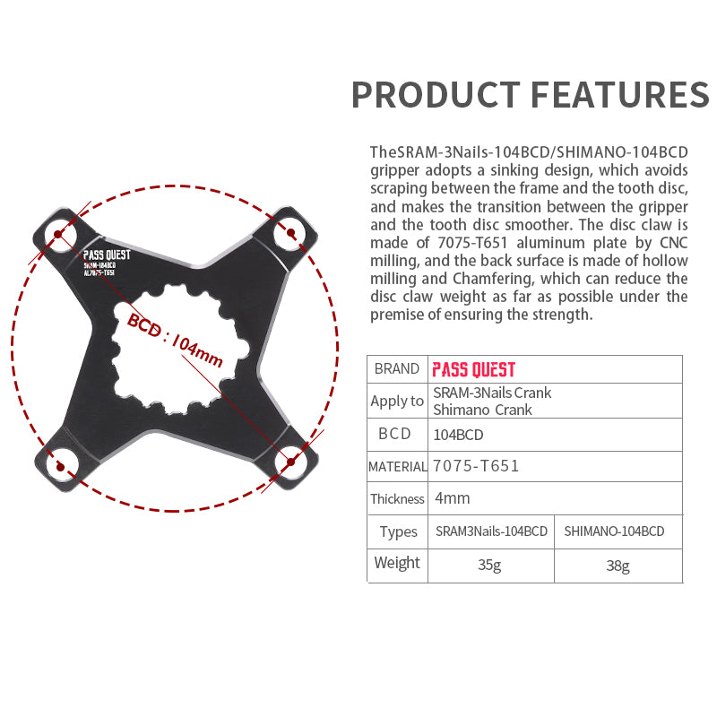 PASS QUEST Adapter Converter for SHIMANO to 104BCD