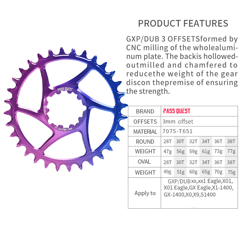 SRAM GXP/DUB BOOST (3mm offset) Oval /Round Narrow Wide Chainring