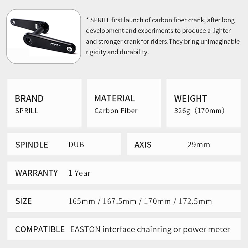 PASS QUEST Sprill carbon fiber crankset EASTON interface DUB spindle 29mm or 24mm crankset