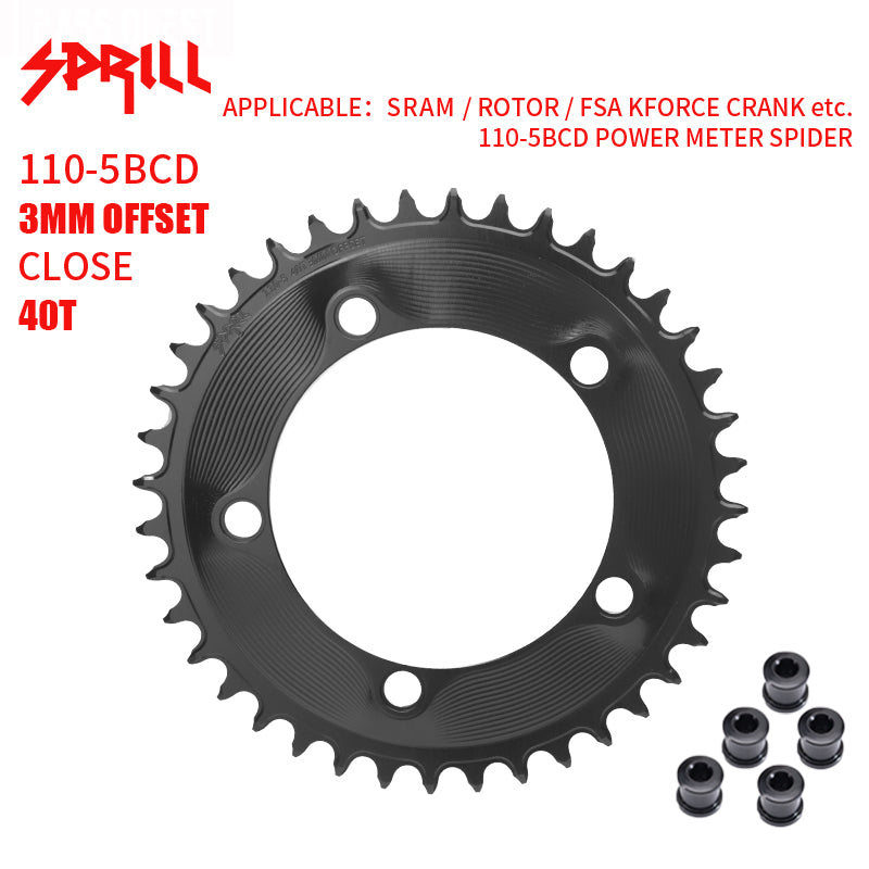 PASS QUEST SPRILL 3mm offset 110BCD (5-bolt AERO) Round Narrow Wide Chainring