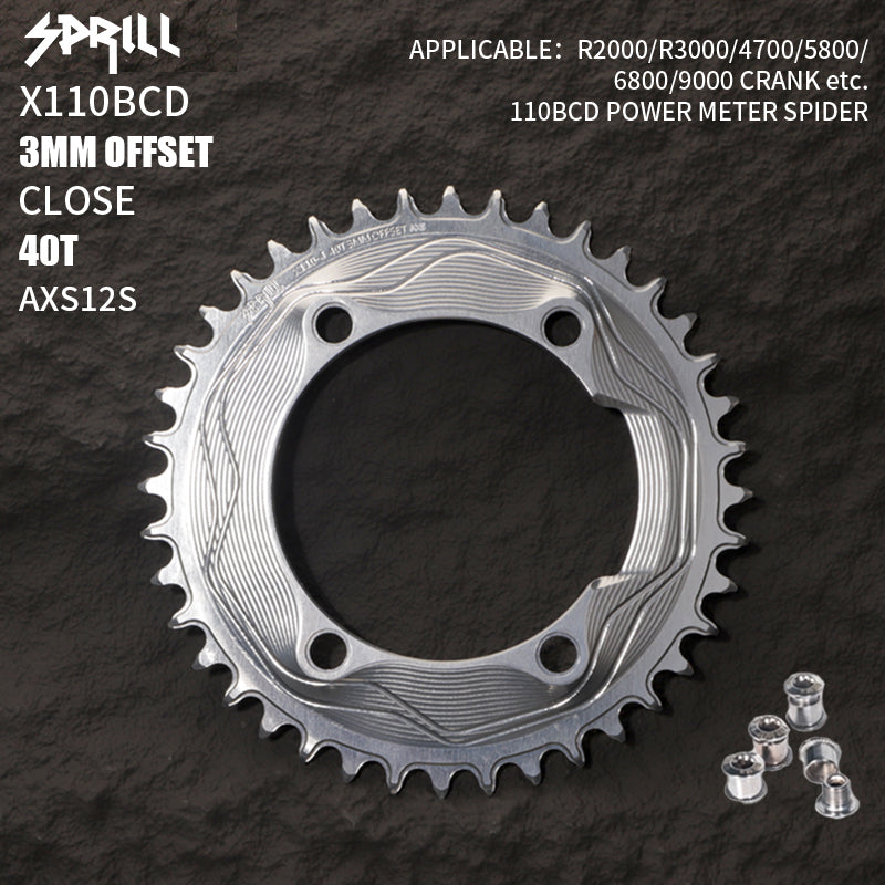 PASS QUEST SPRILL X110BCD 3mm offset AXS (4-bolt AERO) Round Narrow Wide Chainring