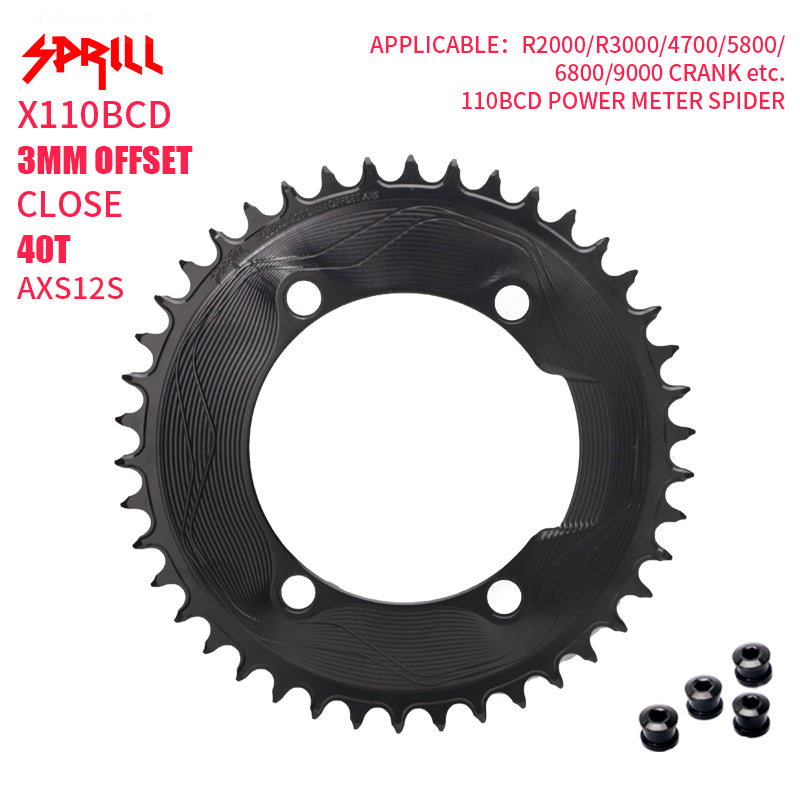 PASS QUEST SPRILL X110BCD 3mm offset AXS (4-bolt AERO) Round Narrow Wide Chainring