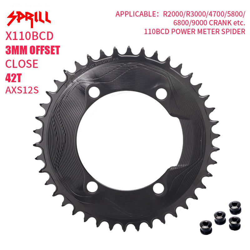 PASS QUEST SPRILL X110BCD 3mm offset AXS (4-bolt AERO) Round Narrow Wide Chainring