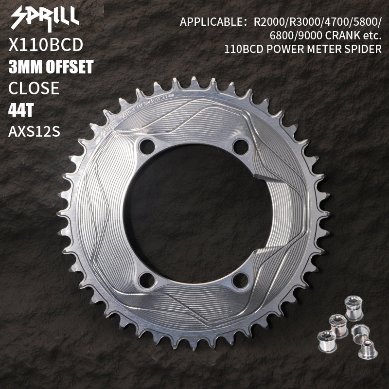 PASS QUEST SPRILL X110BCD 3mm offset AXS (4-bolt AERO) Round Narrow Wide Chainring