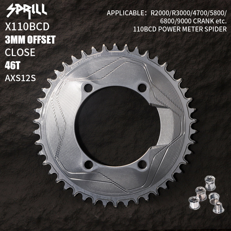 PASS QUEST SPRILL X110BCD 3mm offset AXS (4-bolt AERO) Round Narrow Wide Chainring