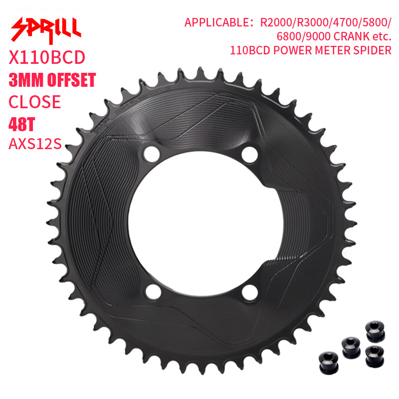 PASS QUEST SPRILL X110BCD 3mm offset AXS (4-bolt AERO) Round Narrow Wide Chainring