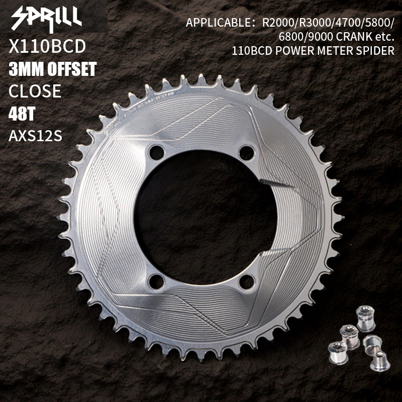 PASS QUEST SPRILL X110BCD 3mm offset AXS (4-bolt AERO) Round Narrow Wide Chainring