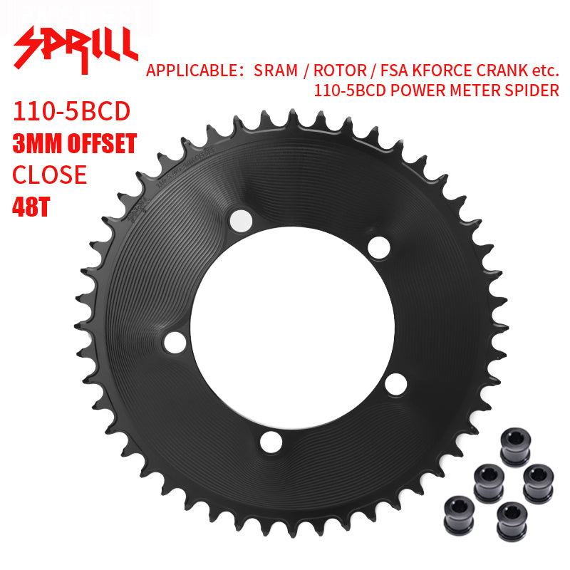 PASS QUEST SPRILL 3mm offset 110BCD (5-bolt AERO) Round Narrow Wide Chainring