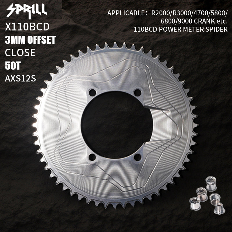 PASS QUEST SPRILL X110BCD 3mm offset AXS (4-bolt AERO) Round Narrow Wide Chainring