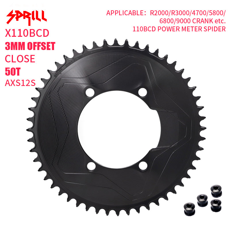 PASS QUEST SPRILL X110BCD 3mm offset AXS (4-bolt AERO) Round Narrow Wide Chainring