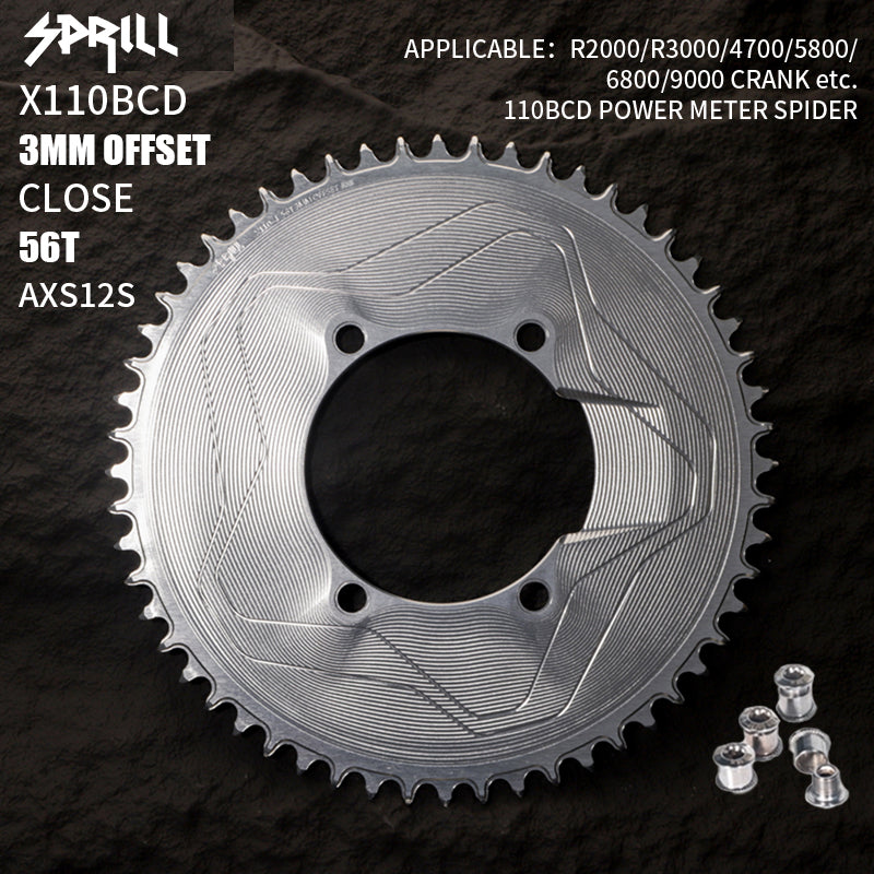 PASS QUEST SPRILL X110BCD 3mm offset AXS (4-bolt AERO) Round Narrow Wide Chainring