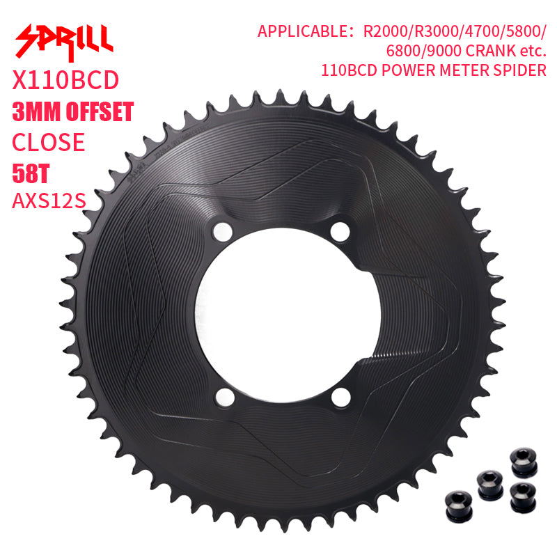 PASS QUEST SPRILL X110BCD 3mm offset AXS (4-bolt AERO) Round Narrow Wide Chainring