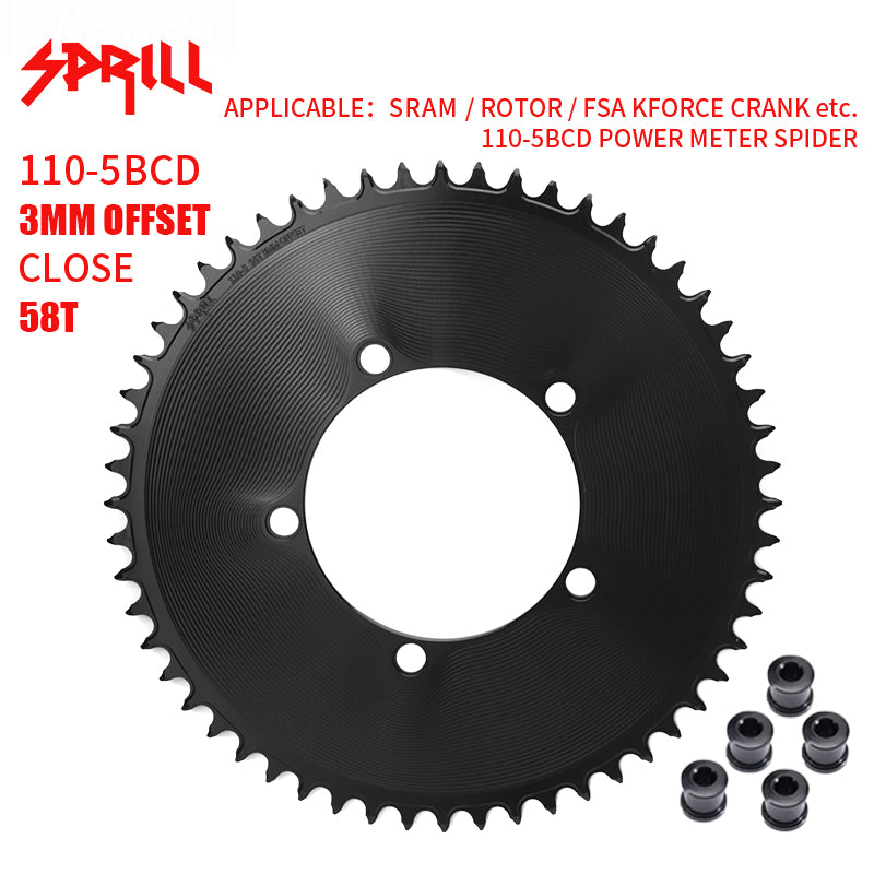 PASS QUEST SPRILL 3mm offset 110BCD (5-bolt AERO) Round Narrow Wide Chainring