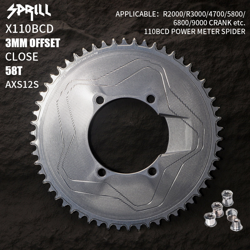 PASS QUEST SPRILL X110BCD 3mm offset AXS (4-bolt AERO) Round Narrow Wide Chainring