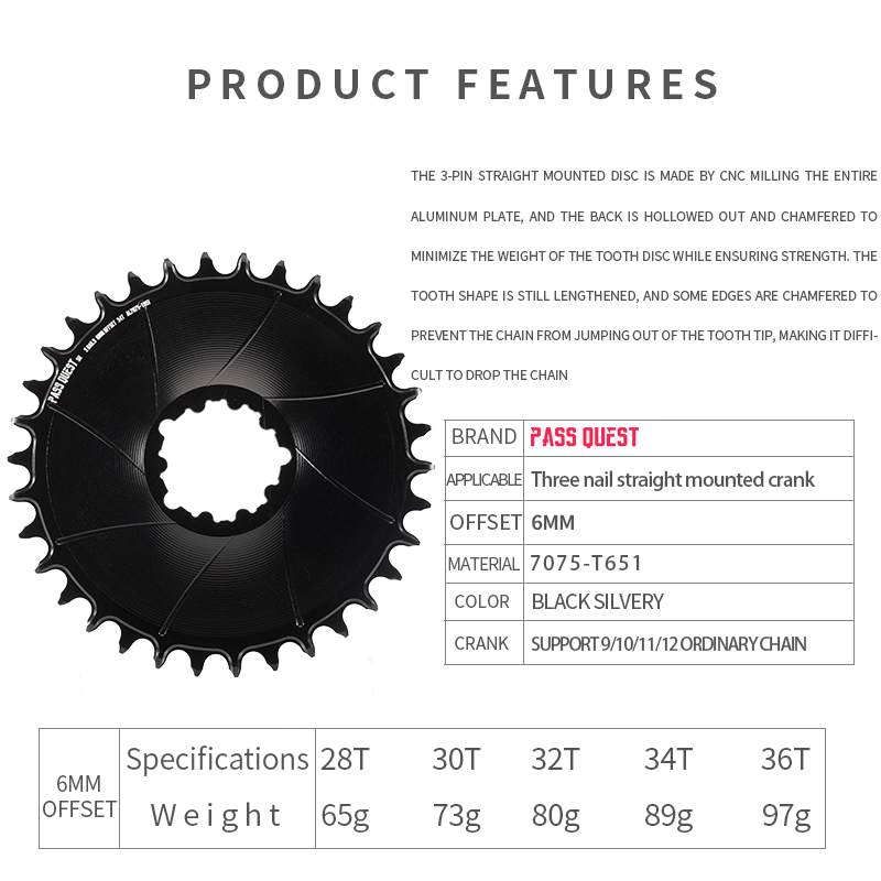 SRAM GXP/DUB ( 6mm offset) Round Narrow Wide Chainring