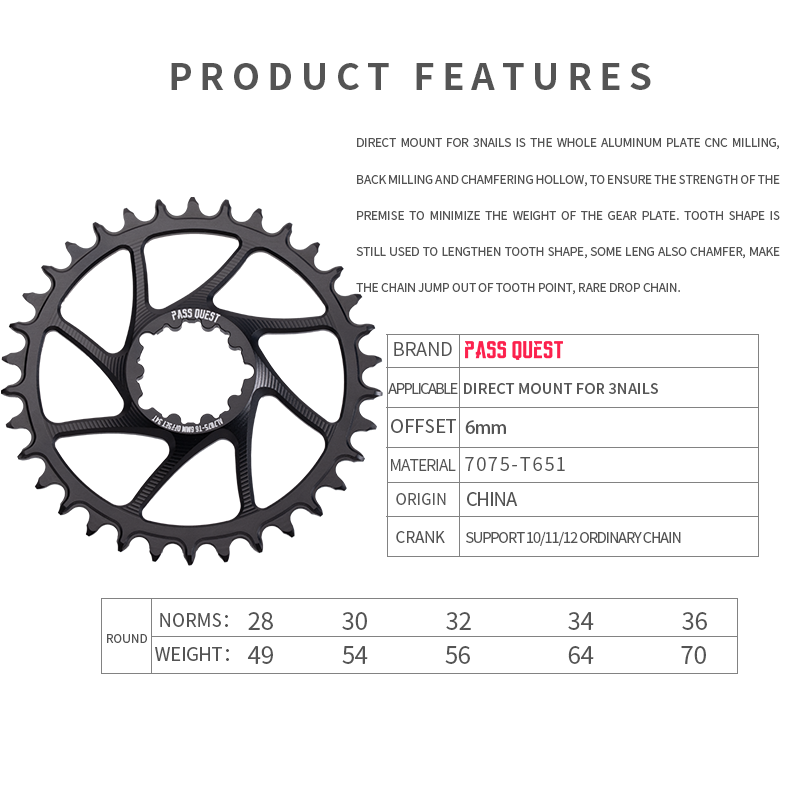 SRAM GXP/DUB (6mm offset) Round Narrow Wide Chainring